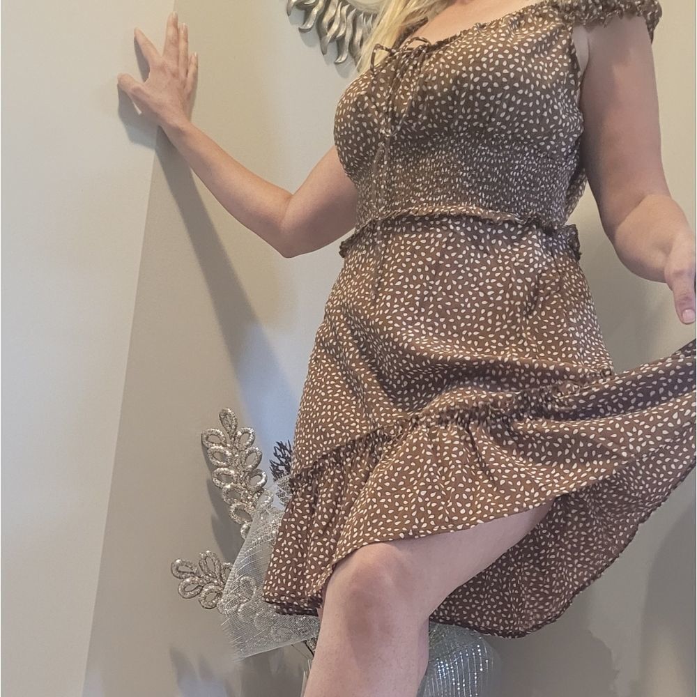 𝅺womens Summer Ruffle Sleeve Sweetheart Neckline Printing Dress Mini Dress - Picture 7 of 12